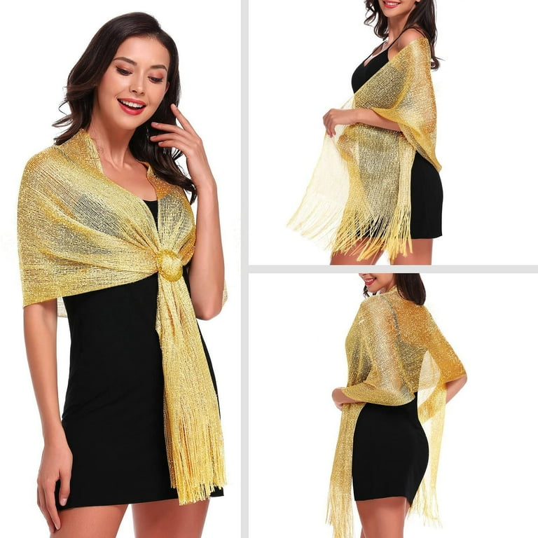 KALIONE Sparkling Metallic Shawls And Wraps, Women's Shinny Tessal