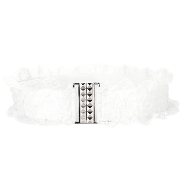 Cinturón de malla con decoración de encaje y hebilla entrelazada de tela elástica para mujeres, talla única, blanco-interlock