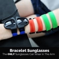 thumbnail image 3 of Penkiiy Folding Sunglasses with Slap Bracelet Arms - Blue Lenses - Folds in Half at The Bridge and Snaps to Your Wrist or Bag Hot Pink, 3 of 4