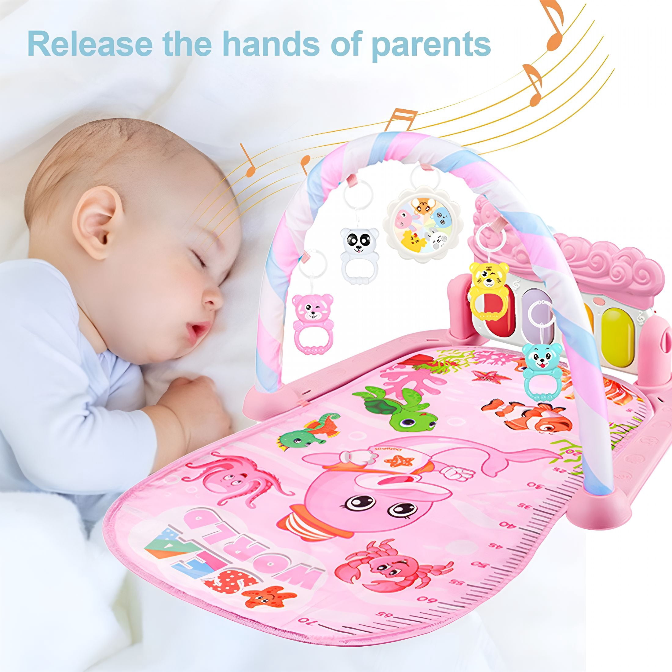 BESTSKY Funny Play Piano Tummy Time Baby Activity Mat with 5 Infant Sensory Baby Toys, Baby Play Mat Baby Gym, Music and Lights Boy & Girl Gifts for Newborn Baby 0 to 3 6 9 12 Months