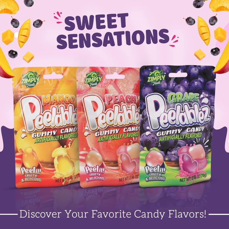 Peelable Grape Gummies Pack of 3 - Resealable 2.46 Oz Each, 4D