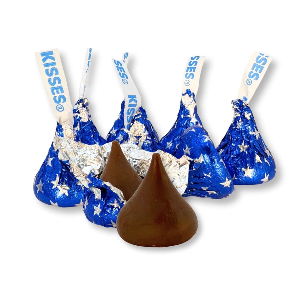 Hershey's Kisses Milk Chocolate - Blue Foils with Stars, 25 lb