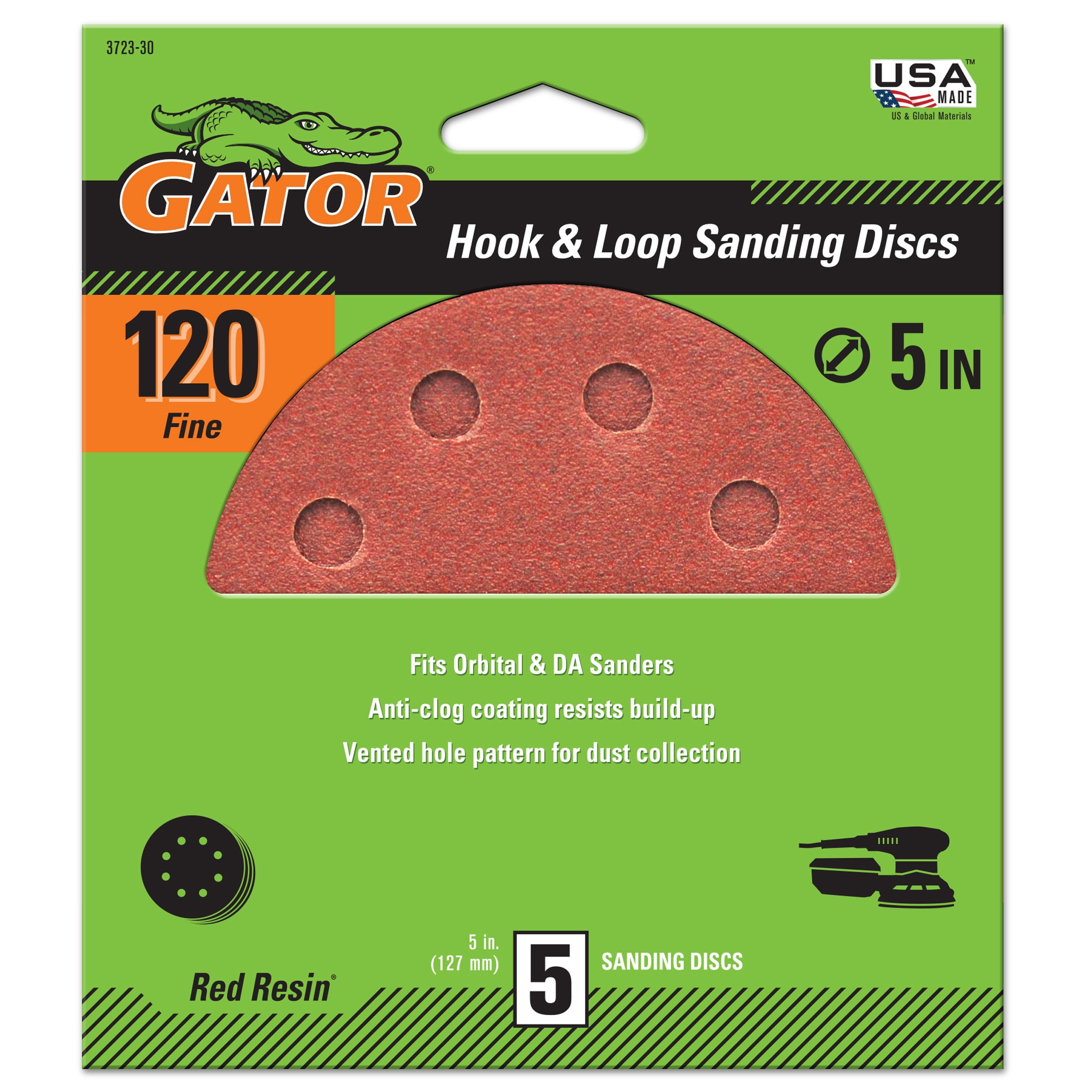 (3 pack) Gator 372330 5 in Fine 120 Grit Hook & Loop Sanding Discs, 5 Pieces