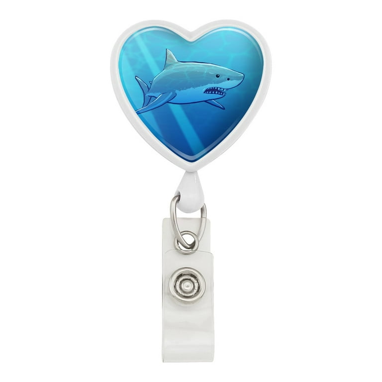 Great White Shark Realistic Heart Lanyard Retractable Reel Badge ID Card  Holder 