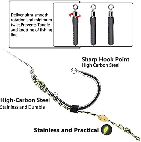 WLIKKS Carp Fishing Hair Rigs - 24 Pcs High Carbon Steel Curved Barbed Hooks with Swivels and Boilies