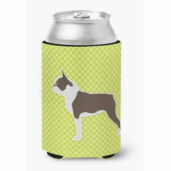 Caroline's Treasures BB3844CC Boston Terrier Checkerboard Green Can or Bottle Hugger, Can Hugger, multicolor