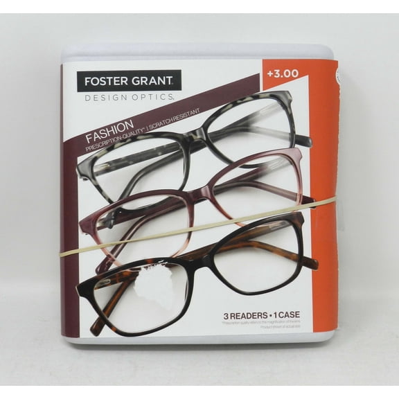 Design Optics by Foster Grant Reading Glasses 3-Pack Eyewear Frame Shape: Fashion Square Shape, Lent size:  3.00
