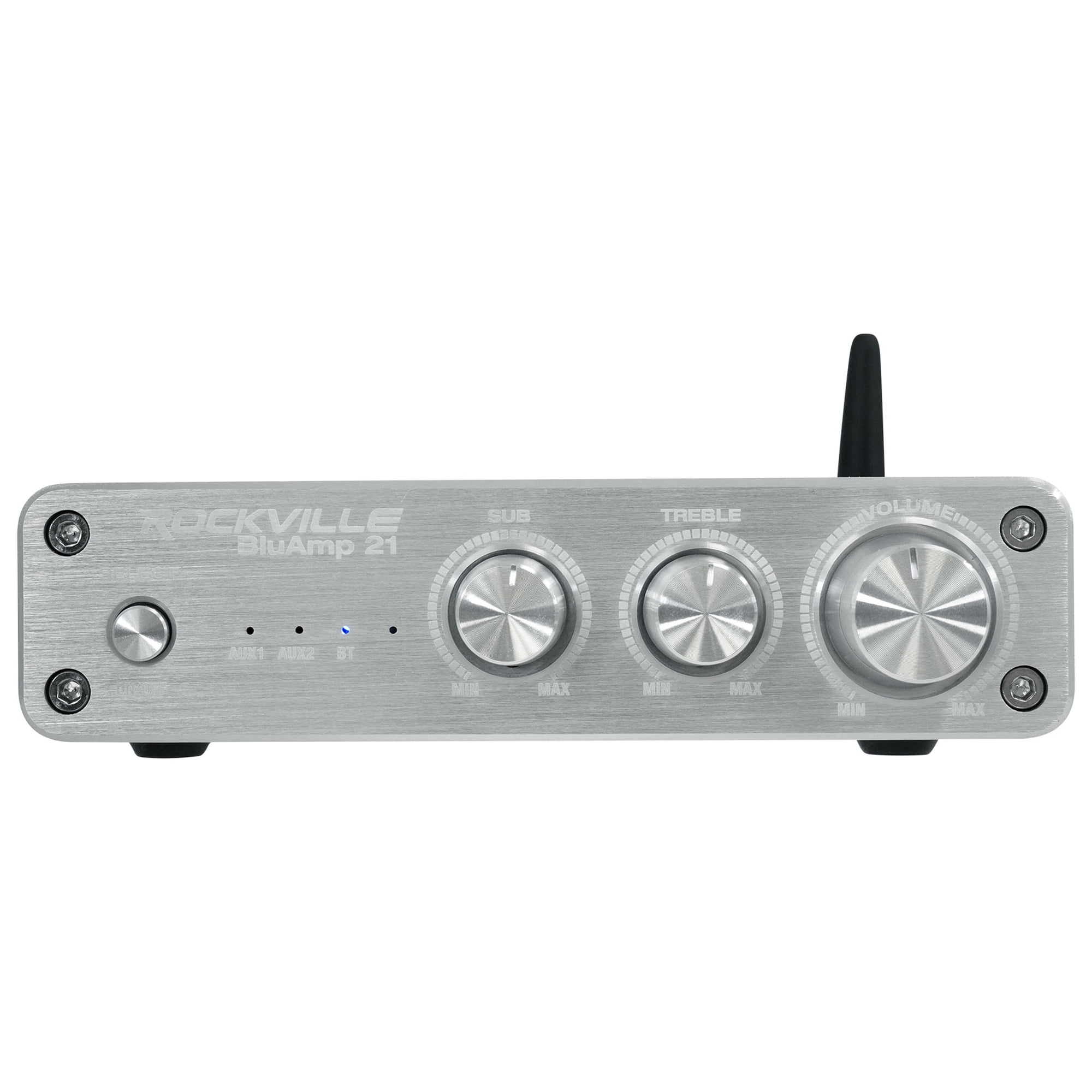 Rockville BLUAMP 21 SILVER 2.1 Channel Bluetooth Home Audio Amplifier Receiver