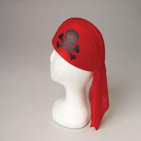 Pirate Skull & Crossbones Headscarf Costume Hat, Red Black, One Size Adult