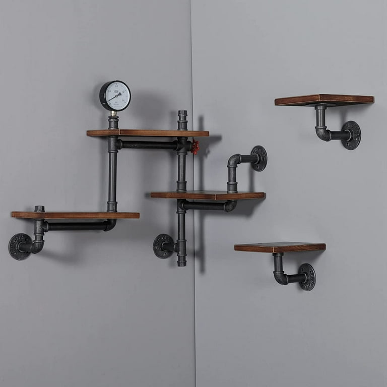 Pynsseu5 Tier Farmhouse Iron Pipe Shelf Wall Mount Open Bookshelf (Wooden  board not included) & Reviews