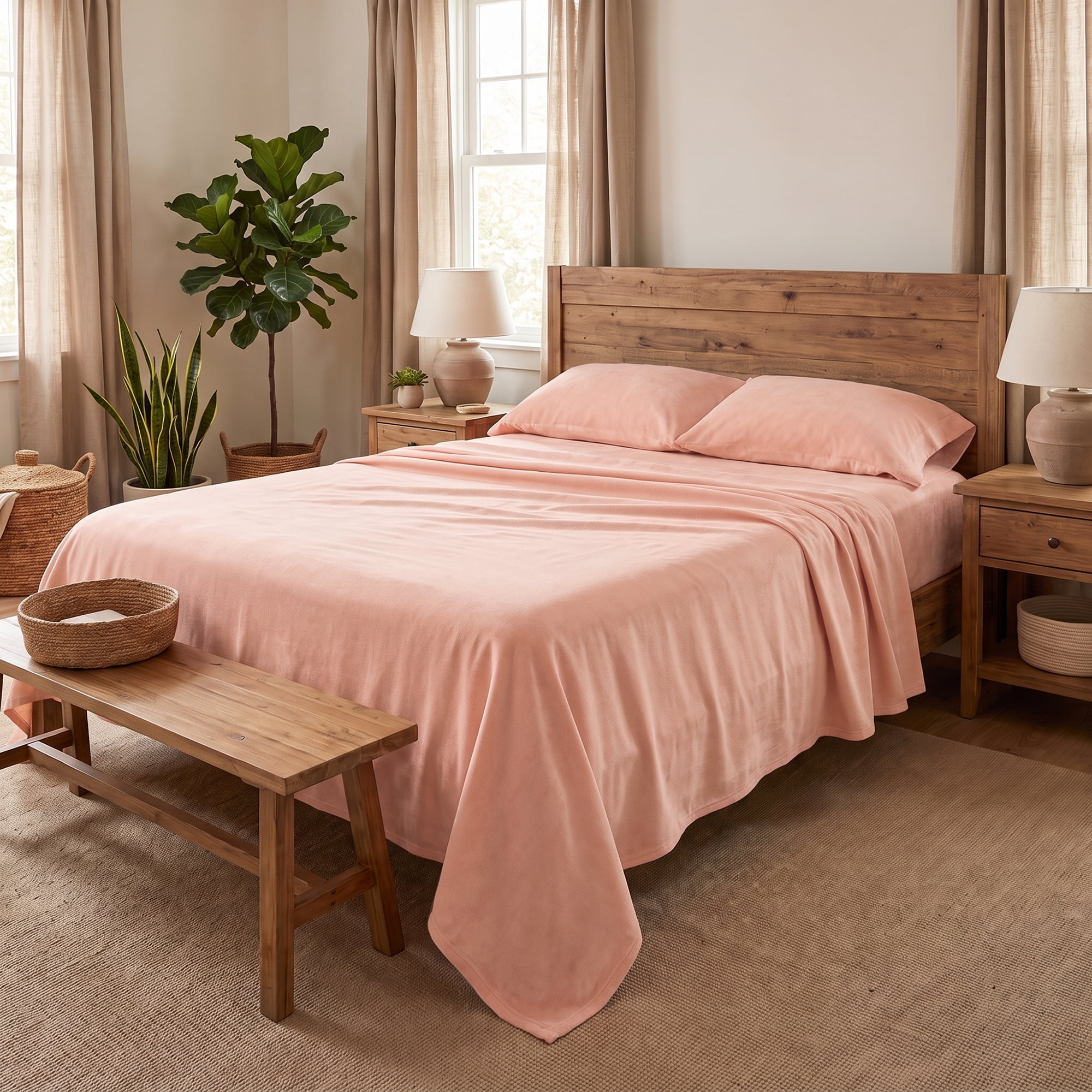 Unique Bargains Microfiber Breathable Flat Bed Sheet Cozy Bedding for Bedroom Pink 91"x91"