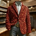 thumbnail image 2 of KHONTS Men's Christmas Blazer Corduroy Xmas Graphic Suit Jackets Lapel Button down Blazers for Dinner Party 2025 05-Brick Red XL, 2 of 3