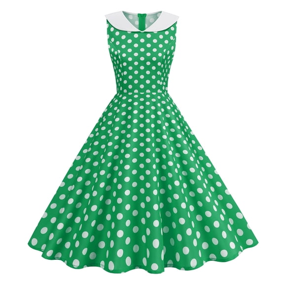 ZToonmas Women's Polka Dot Vintage Swing Dress Peter Pan Collar Sleeveless Retro Cocktail Party Midi Dress