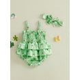 thumbnail image 6 of My First St.Patrick's Day Baby Boy Girl Outfit Shamrock Bow Print Sleeveless Layered Ruffled Smocked Romper Jumpsuit 0 3 6 12 18 24 Months Infant Clothes Set, 6 of 10