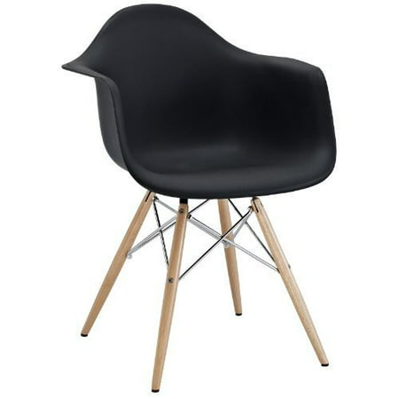 Black - Modern Style Armchair with Natural Wood Legs Eiffel Dining Room Chair - Lounge Chair Arm Chair Arms Chairs Seats Wooden Wood Leg Wire Leg Dowel Leg Legged Base Molded