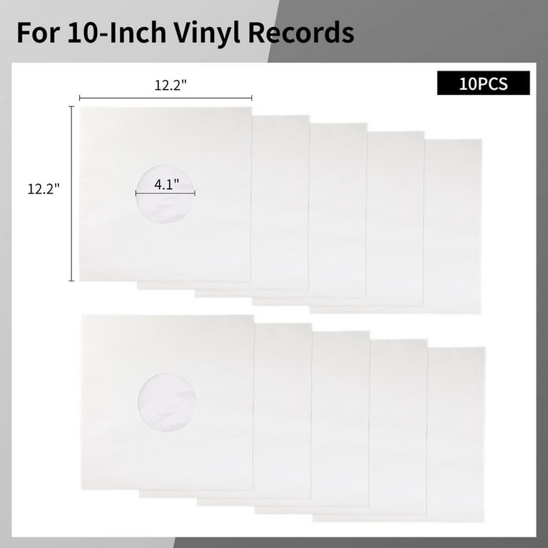 10pcs Vinyl Record Sleeves, White Kraft Paper Dust Sleeves for 10-Inch Vinyl Records, Anti Static LP Record Protective Covers, Dual Inner Album