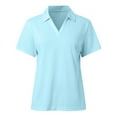 thumbnail image 3 of Women's V Neck Short Sleeve Tennis Tops - Lightweight Breathable Fabric, Zip Pocket, Loose Fit, Sun Protection, 3 of 4