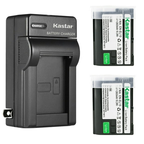 Kastar 2-Pack Battery and AC Wall Charger Replacement for Nikon EN-EL15 EN-EL15a EN-EL15b EN-EL15e Battery, MH-25 MH-25a MH-25b Charger, Nikon MB-D11, MB-D12, MB-D14, MB-D15, MB-D16, MB-D18 Camera