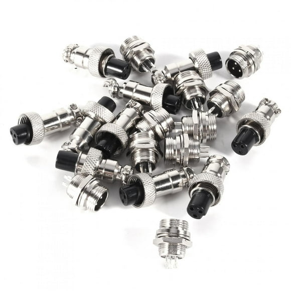 Panel Metal Wire Connector, Wear Reistant GX12 3 Pin Metal Socket Connector 10 Set Firm For Technician For Mechnical Equipment