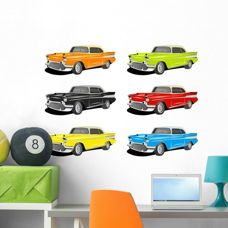 Colorful Classic Cars Wall Decal by Wallmonkeys Peel and Stick