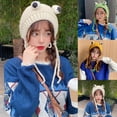 thumbnail image 6 of Yokua Women Winter Chunky Cable Knitted Earflap Hat Cute Cartoon Animal for Frog Eyes Solid Color Outdoor Windproof Skullies Beanie Cap Ear Warmer, 6 of 20