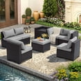 thumbnail image 3 of Ainfox 8 Piece Outdoor Patio Rattan Sectional Storage Furniture Set, All Weather PE Wicker Modular Conversation Sofa with Ottoman & Side Box for Backyard Pool Deck,Gray, 3 of 9