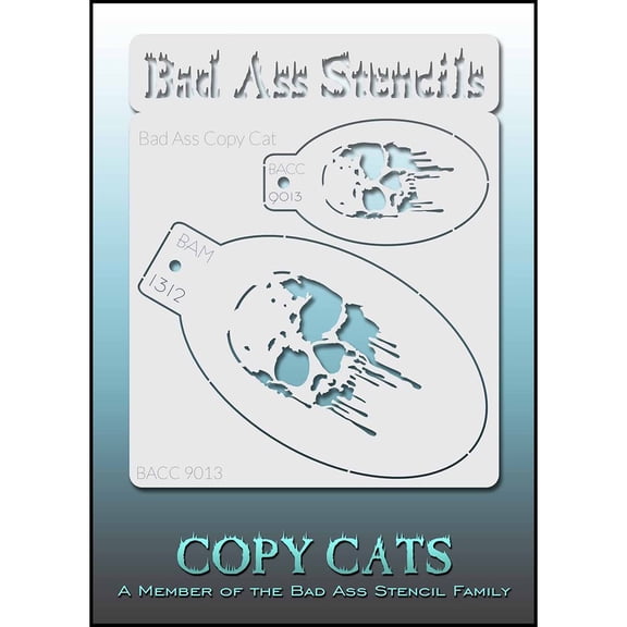 Bad Ass Copy Cat Stencil -  Skull 9013, Thin, Flexible, High Grade Mylar, Reusable Face Painting Stencil, Great for Airbrush, Brush, Sponge Application