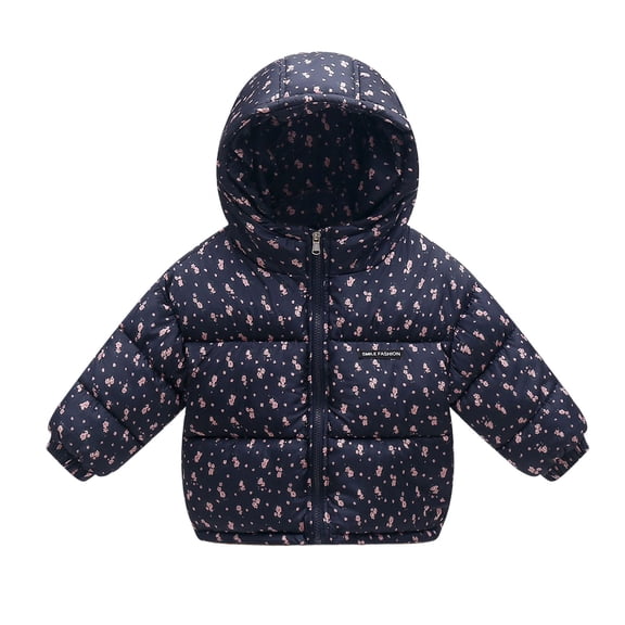 JFTTX Girls Puffer Jacket Floral Printed Jackets for Girls Zip Up Hooded Outerwear Toddler Fall Winter Warm Coat with Pockets Size 12M-6Y