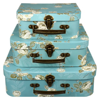 Vintage Sewing Pattern Storage Boxes Blue Floral & Green Stripes