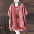 thumbnail image 2 of Linen Shirts for Women Fashion Summer Cotton Gauze Plus Size Tops Short Sleeve Crew Neck Dressy Casual Blouses 2026 Pink 3XL, 2 of 5