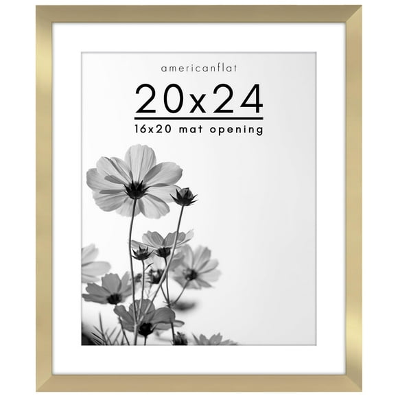 Americanflat 20x24 Picture Frame with Polished Plexiglass - Use as 16x20 Frame with Mat or 20x24 Frame Without Mat - Hudson Collection - Wide Photo Frame for Wall Display - Gold