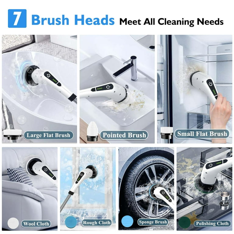 Electric Spin Scrubber, Cordless Bathroom Scrubber with Long Handle, Shower  Scrubber for Cleaning with 7 Brush Heads, Power Scrubber Suitable for