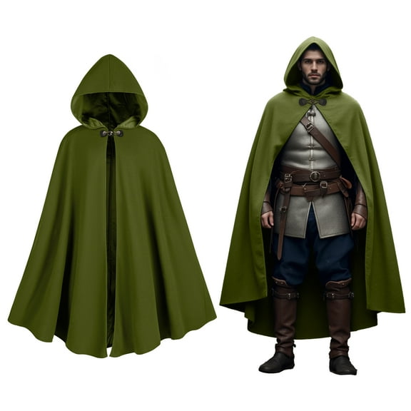 GYQMBT Renaissance Cloak Men, Medieval Costume Long Cloak for Halloween Party,Green