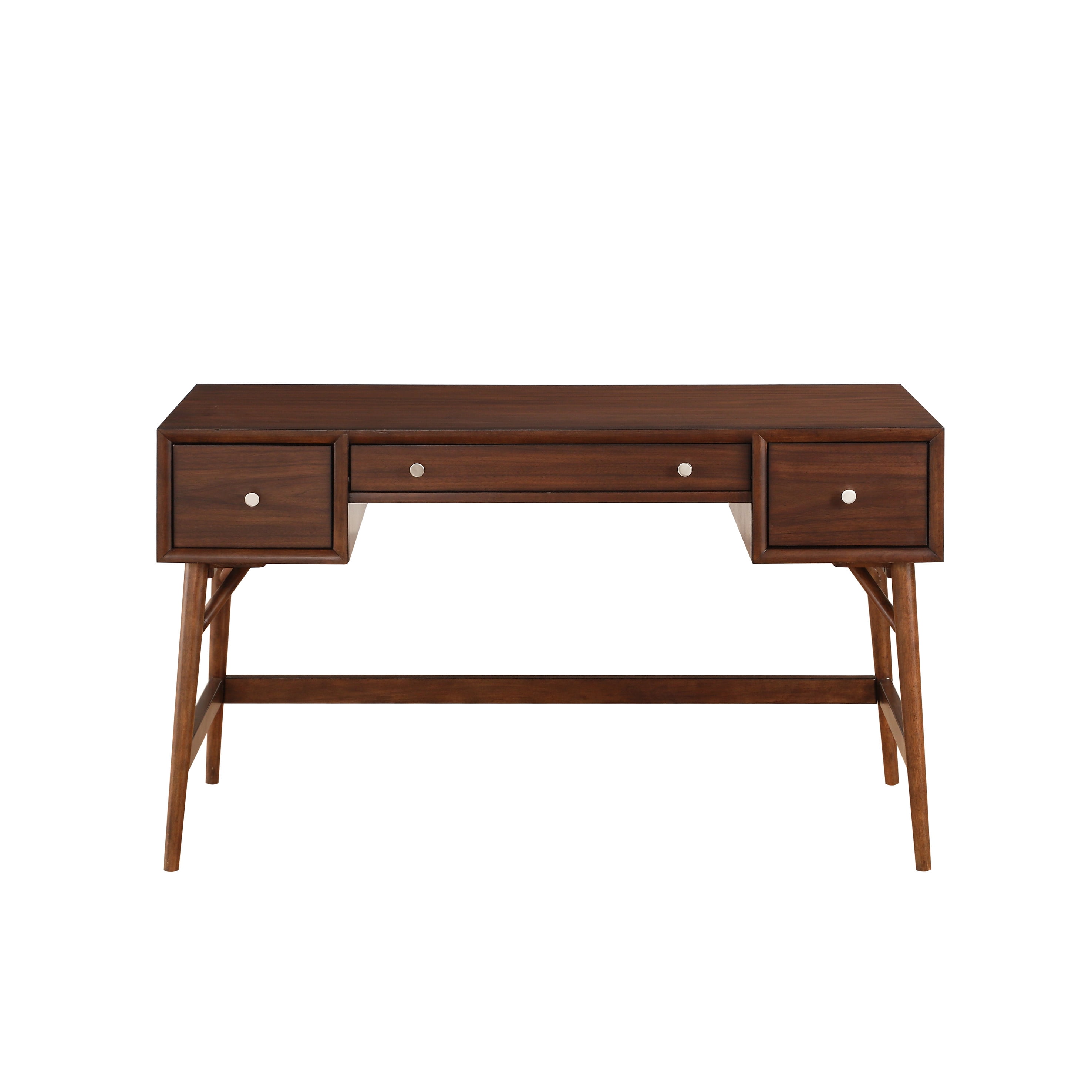 Writing Desk Storage Drawers Nickel Knob Hardware Walnut Veneer Wood Furniture