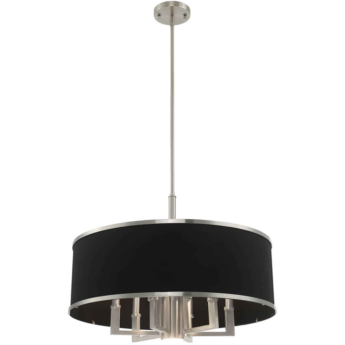 7 Light Brushed Nickel Pendant Chandelier with Hand Crafted Black Fabric Hardback Shade