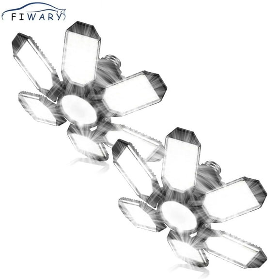 FIWARY LED Garage Lights - 30000LM Super Brighter Garage Lighting w/ 6 Deformable Panels 6500K Led Shop Lights E26 Screw in Base for Basement Workshop Warehouse Attic - 2Pack