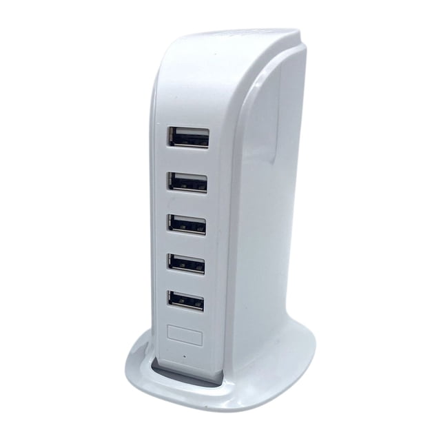 White 5 Port Usb Desktop Charger 20W 5V4A For Phones Tablets And Other Usb Devices With Compact Design