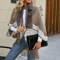 thumbnail image 3 of Brglopf Women's Faux Fur Shawls Wrap Warm Fringe Poncho Cape Open Front Cardigan Color Block Striped Clock Coats for Fall Winter, 3 of 6