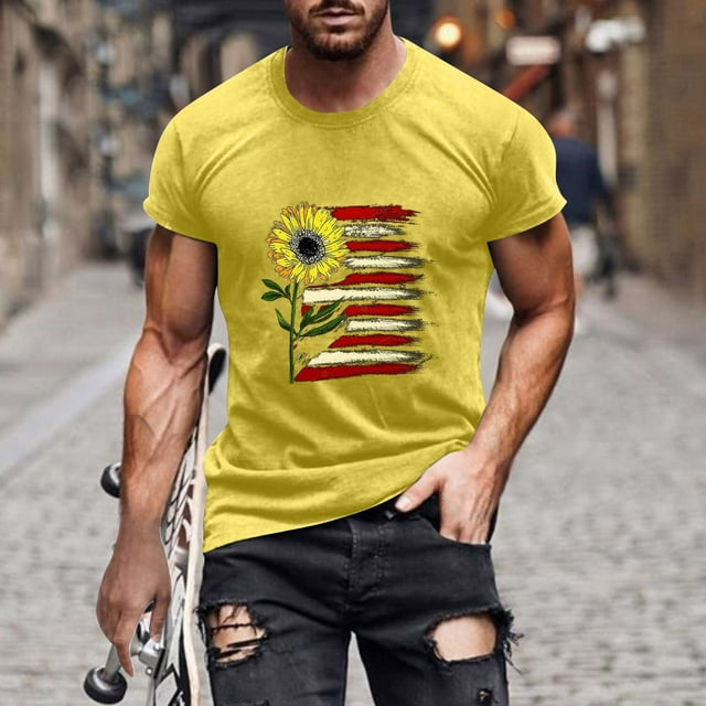 Chandails Snoarin pour Hommes Décontractés à Col Rond Impression Numérique 3D Chandail à Enfiler Entraînement Physique Sport Manches Courtes T-Shirt Blouse Chandails du 4 Juillet pour Hommes en Liquidation