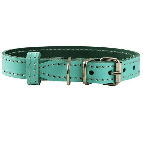Genuine Leather Dog Collar Smallest Dogs Puppies 3 Sizes Turquoise (Neck: 9.5"-12"; 5/8" Wide)