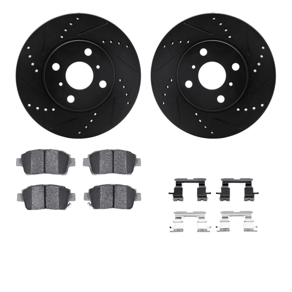Dynamic Friction Company Front Brake Rotors-Drilled and Slotted-Black with 5000 Advanced Brake Pads includes Hardware 8512-91003