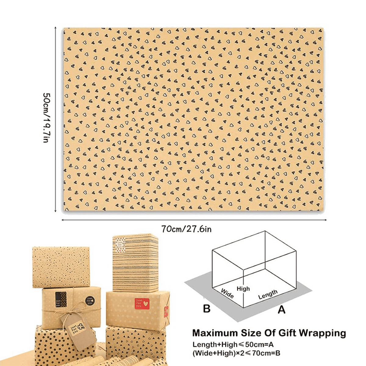 Kraft ,Birthday Wrapping Paper,24 Sheets Kraft Brown Wrapping Paper with Tags Strings Sticker,24 x wrapping paper 8 x rope 24 x tag 4 x double-sided tape 4 x sticker,brown