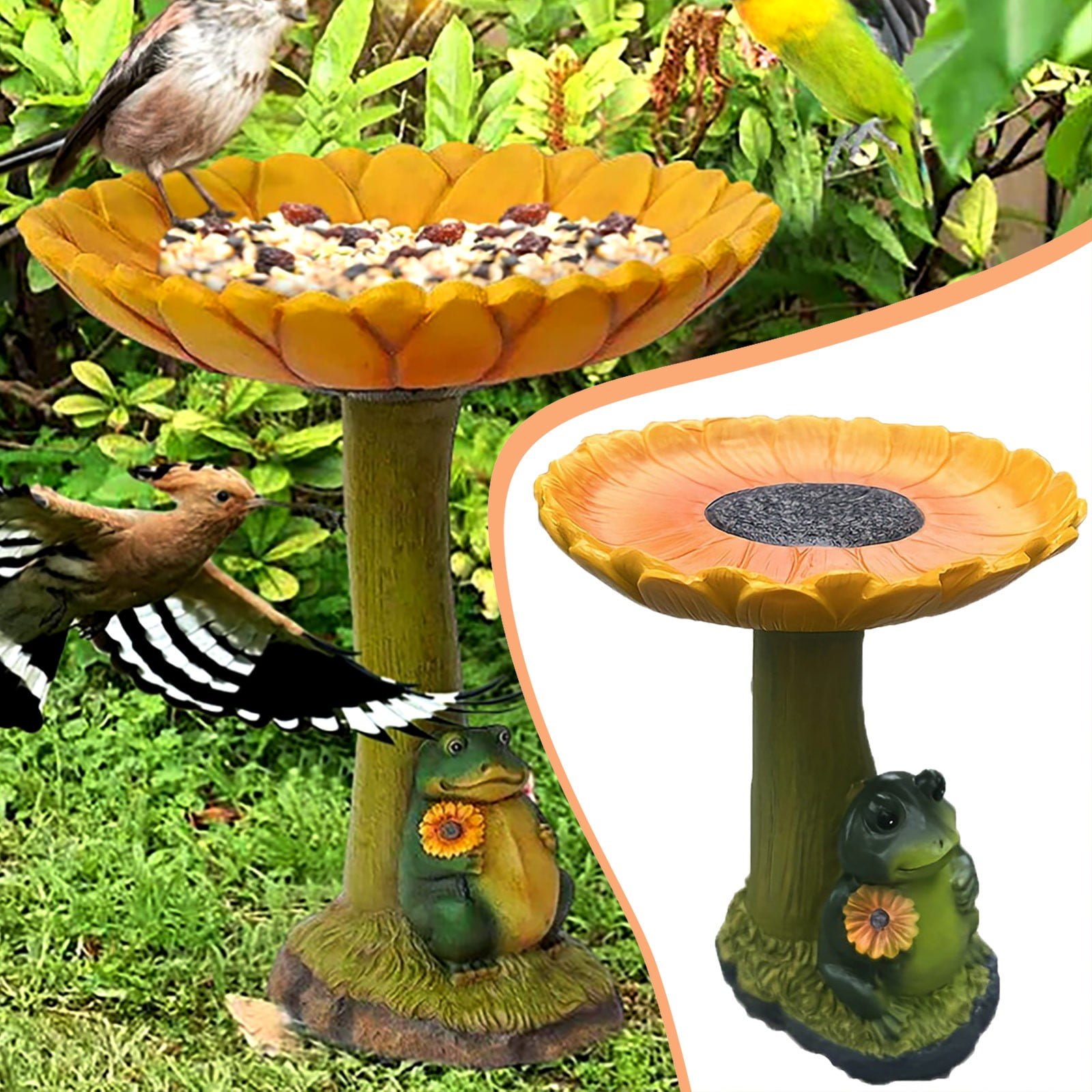 Hot Sale! Fdelink Yard Garden Frog Bird Feeder Standing Bird Feeder Sunflower Bird Ground Bird Baths for Outside Sunflower Outdoor Decor Small Ornaments Resin Water Bath, Bird Feeder*1Bird Feeder