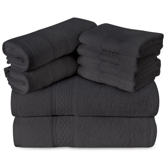 Gogreen Ensembles de Serviettes de Bain 100 % Coton de 8 Pcs, 2 Serviettes de Bain 2 Serviettes à Main 4 Débarbouillettes, Serviettes Hautement Absorbantes pour Salle de Bain, Gym, Hôtel (Gris Foncé)