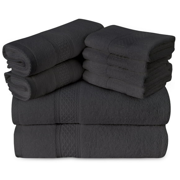 Gogreen Ensembles de Serviettes de Bain 100 % Coton de 8 Pcs, 2 Serviettes de Bain 2 Serviettes à Main 4 Débarbouillettes, Serviettes Hautement Absorbantes pour Salle de Bain, Gym, Hôtel (Gris Foncé)