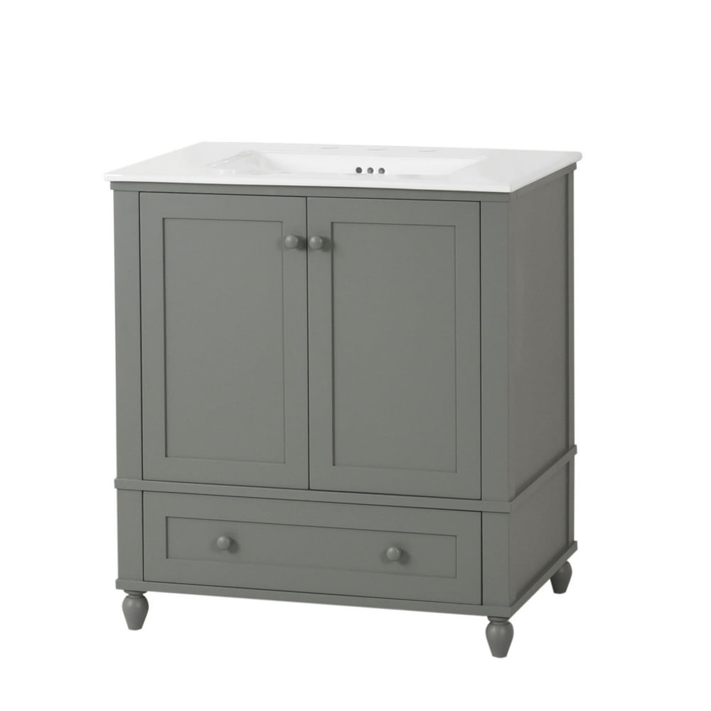 31" Stella Vanity Set in Gray, White Ceramic Sinktop with 8" Widespread
