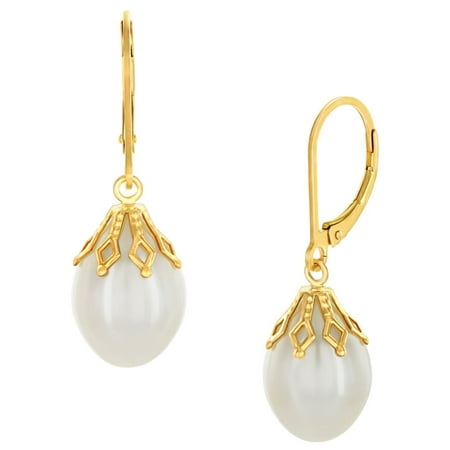 Baroque Freshwater Pearl Earrings - 9mm White Freshwater High Luster Baroque Cultured Pearl Crown Earrings