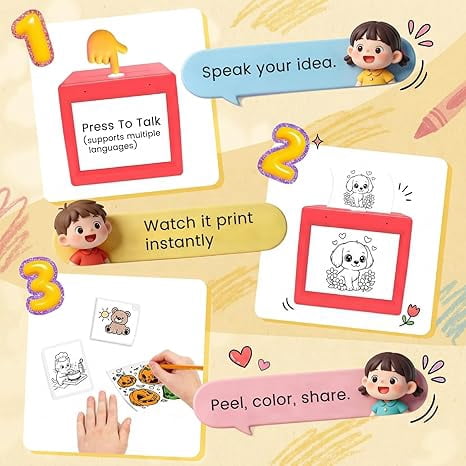 AI Sticker Box Printer, Smart AI Voice Sticker Printer Box Maker Mini Inkless Thermal Stickerbox Printer, Portable AI Sticker Maker for Home Office Study & DIY Projects, 8 Rolls Paper