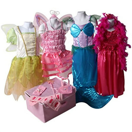Girls Pretty Pink Princess Dress Up Basic Trunk, Green Fairy and PurpleBlue Mermaid Dress size 68 years