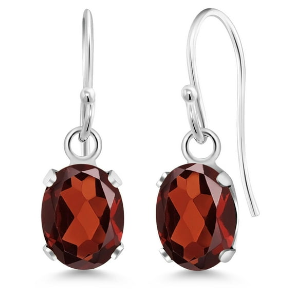 Gem Stone King 925 Sterling Silver Red Garnet French Wire Dangle Hook Earrings for Women (1.80 Cttw, Gemstone January Birthstone, Oval 7X5MM)